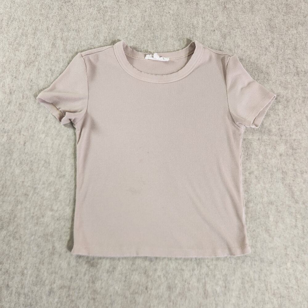 Gypsy+Jade Women’s Ribbed Short Sleeve Top Beige Tan Size XS